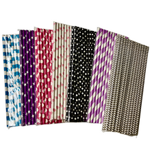 7.5" (6mm) Assorted Color Style Paper Straw 1250pcs per case (25pcs per bag, 50 bags per case)