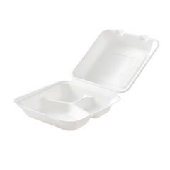 8" Hinged Lid To-Go Container (3 Compartment) - White - LC83 (120 per case)