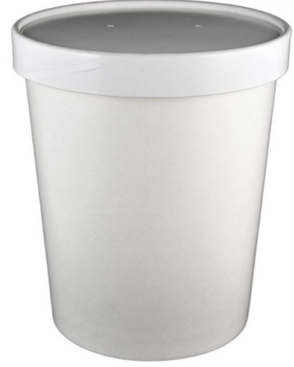 32 oz (Quart) White Paper Ice Cream/Soup Cup with Vented Paper Lid Combo - 250/case
