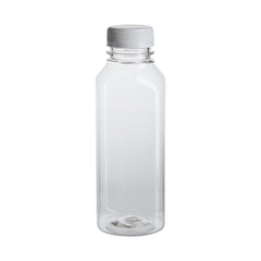 16 oz. Tall Square PET Clear Juice Bottle with White Lid